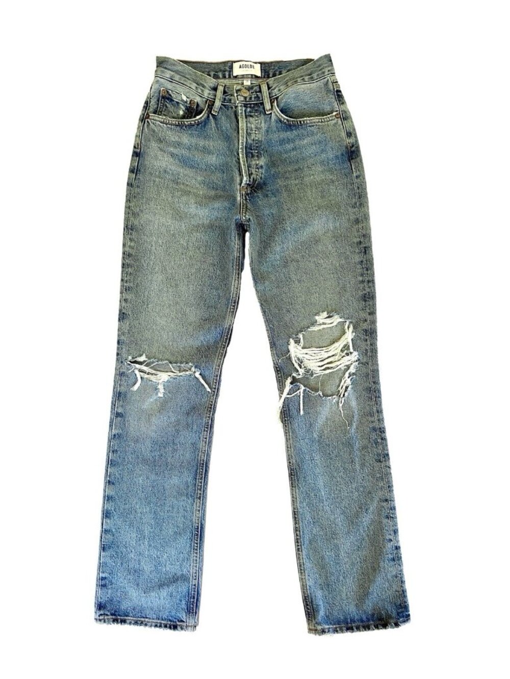 AGOLDE Lana Mid Rise Vintage Straight Distressed Jeans Backdrop Size 24